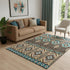 5' X 8' Brown And Teal Tribal Washable Area Rug With UV Protection