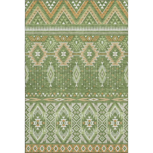 8' X 10' Green And Copper Tribal Washable Area Rug With UV Protection