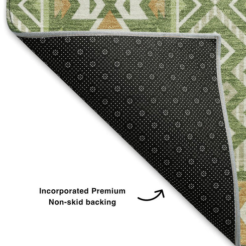 8' X 10' Green And Copper Tribal Washable Area Rug With UV Protection