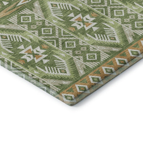8' X 10' Green And Copper Tribal Washable Area Rug With UV Protection