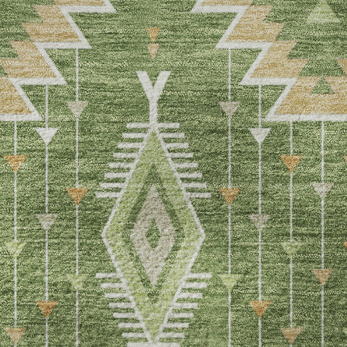 8' X 10' Green And Copper Tribal Washable Area Rug With UV Protection