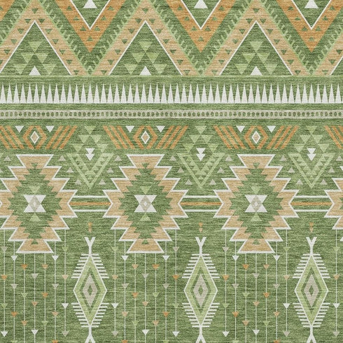 8' X 10' Green And Copper Tribal Washable Area Rug With UV Protection