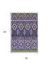 5' X 8' Purple And Fern Green Tribal Washable Area Rug With UV Protection