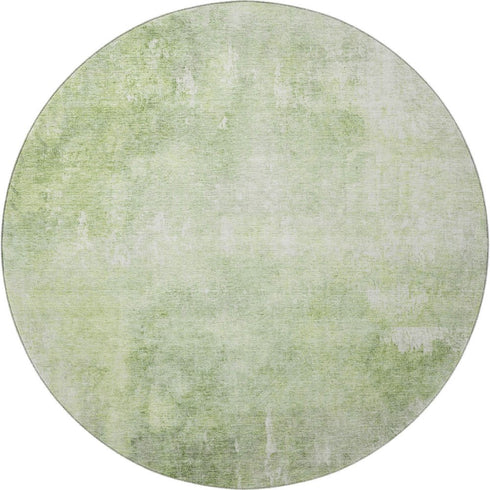 8' Artichoke Green And Ivory Abstract Washable Round Rug With UV Protection