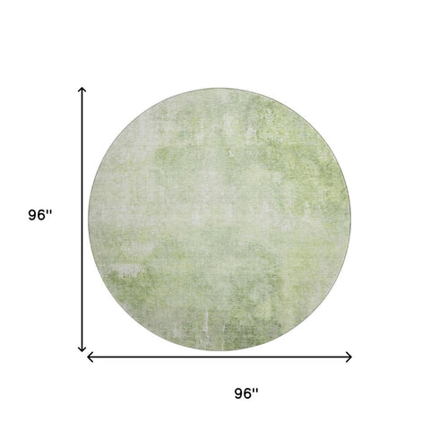8' Artichoke Green And Ivory Abstract Washable Round Rug With UV Protection