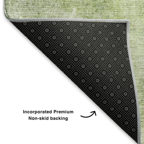9' X 12' Artichoke Green And Ivory Abstract Washable Area Rug With UV Protection