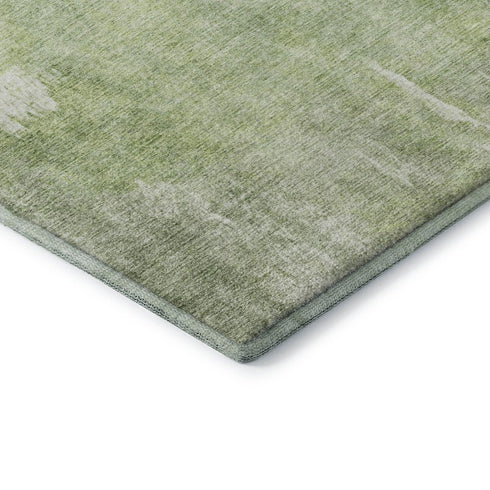9' X 12' Artichoke Green And Ivory Abstract Washable Area Rug With UV Protection