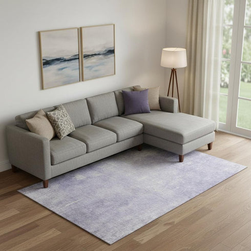 9' X 12' Lavender And Ivory Abstract Washable Area Rug With UV Protection