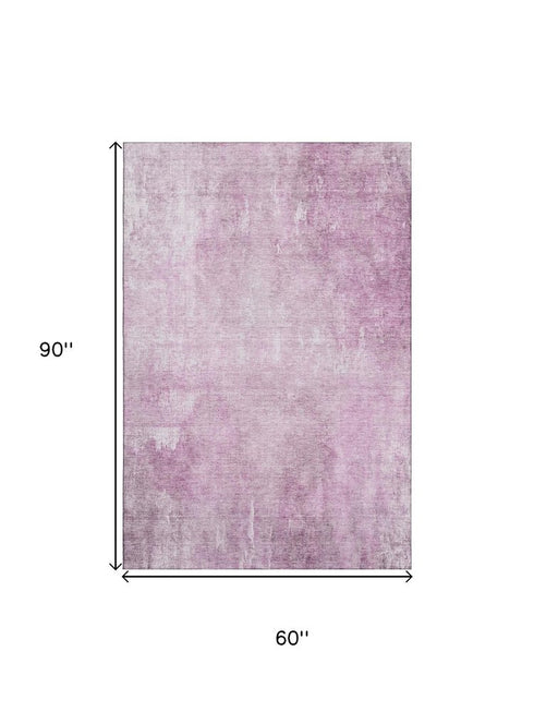 5' X 8' Pink And Ivory Abstract Washable Area Rug With UV Protection