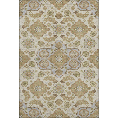 5' X 8' Beige And Tan Floral Medallion Washable Area Rug With UV Protection