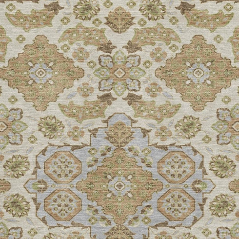 5' X 8' Beige And Tan Floral Medallion Washable Area Rug With UV Protection