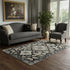 5' X 8' Black And Beige Floral Medallion Washable Area Rug With UV Protection