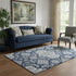5' X 8' Blue And Ivory Floral Medallion Washable Area Rug With UV Protection