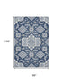 8' X 10' Blue And Ivory Floral Medallion Washable Area Rug With UV Protection