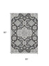 5' X 8' Charcoal And Gray Floral Medallion Washable Area Rug With UV Protection