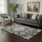 5' X 8' Charcoal And Gray Floral Medallion Washable Area Rug With UV Protection