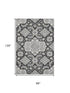8' X 10' Charcoal And Gray Floral Medallion Washable Area Rug With UV Protection