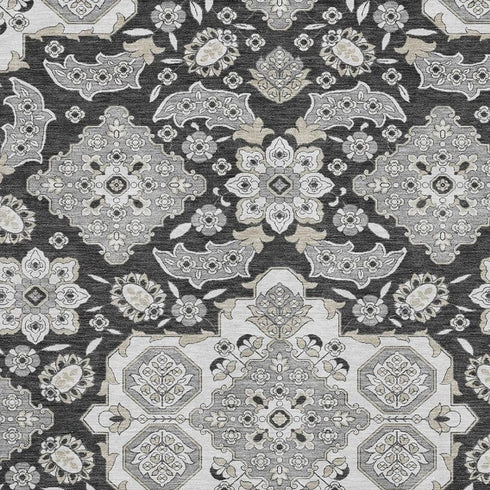 8' X 10' Charcoal And Gray Floral Medallion Washable Area Rug With UV Protection