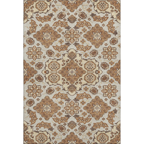 5' X 8' Copper And Beige Floral Medallion Washable Area Rug With UV Protection