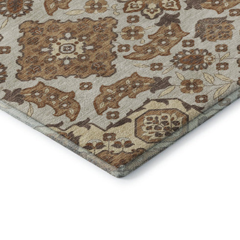 5' X 8' Copper And Beige Floral Medallion Washable Area Rug With UV Protection