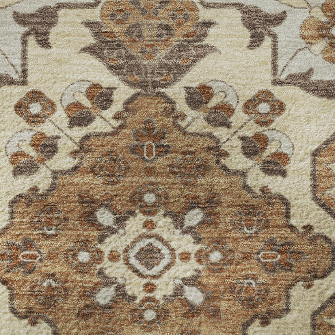 5' X 8' Copper And Beige Floral Medallion Washable Area Rug With UV Protection