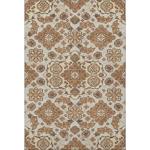 5' X 8' Copper And Beige Floral Medallion Washable Area Rug With UV Protection