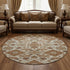 8' Copper And Beige Floral Medallion Washable Round Rug With UV Protection