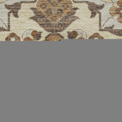 8' Copper And Beige Floral Medallion Washable Round Rug With UV Protection