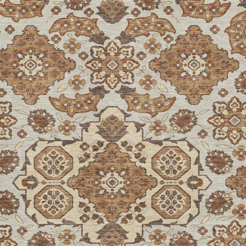 8' X 10' Copper And Beige Floral Medallion Washable Area Rug With UV Protection