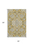 5' X 8' Gold And Ivory Floral Medallion Washable Area Rug With UV Protection
