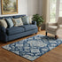 5' X 8' Navy Blue And Ivory Floral Medallion Washable Area Rug With UV Protection