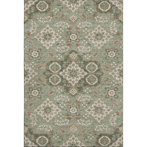 5' X 8' Sage And Copper Floral Medallion Washable Area Rug With UV Protection