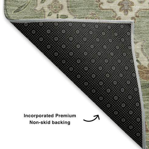 5' X 8' Sage And Copper Floral Medallion Washable Area Rug With UV Protection