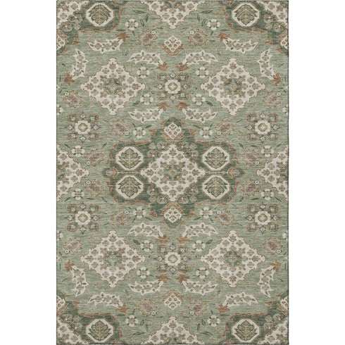 5' X 8' Sage And Copper Floral Medallion Washable Area Rug With UV Protection
