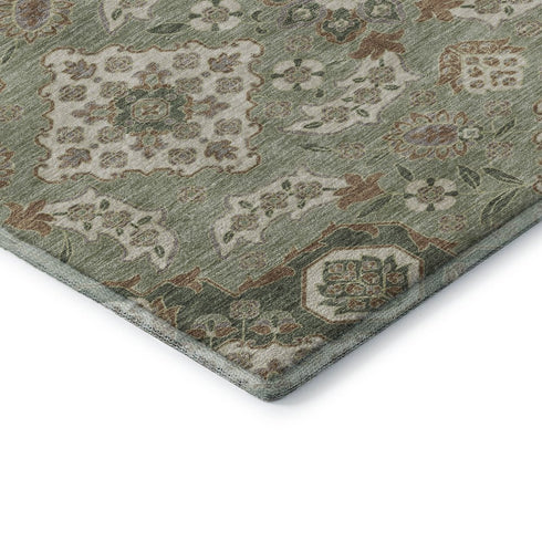 8' Sage And Copper Floral Medallion Washable Round Rug With UV Protection