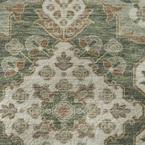 8' Sage And Copper Floral Medallion Washable Round Rug With UV Protection