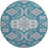 8' Teal And Ivory Floral Medallion Washable Round Rug With UV Protection