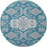 8' Teal And Ivory Floral Medallion Washable Round Rug With UV Protection