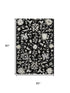 5' X 8' Black And Ivory Floral Washable Area Rug With UV Protection