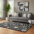 5' X 8' Black And Ivory Floral Washable Area Rug With UV Protection
