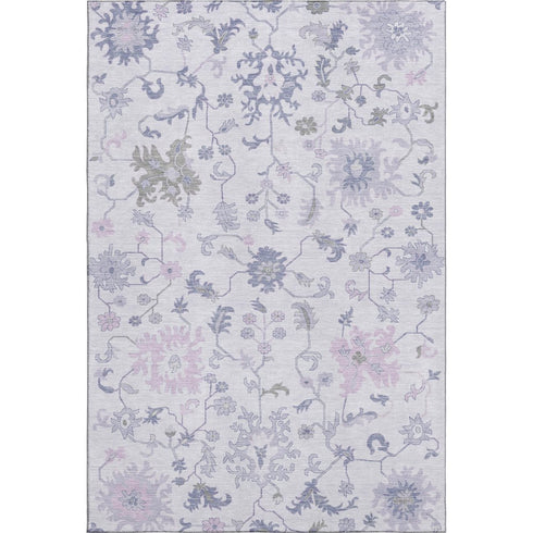 5' X 8' Lavender And Gray Floral Washable Area Rug With UV Protection