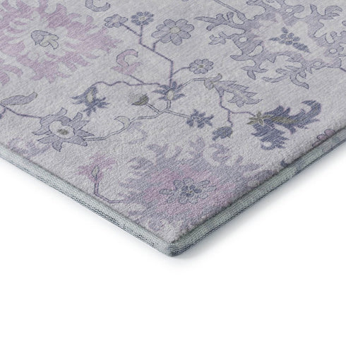 5' X 8' Lavender And Gray Floral Washable Area Rug With UV Protection
