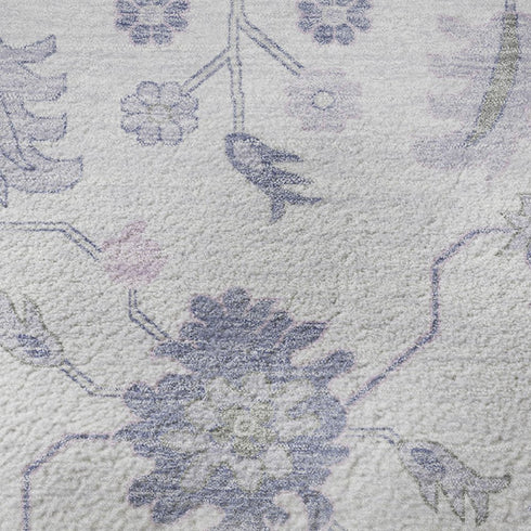 5' X 8' Lavender And Gray Floral Washable Area Rug With UV Protection