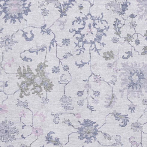 5' X 8' Lavender And Gray Floral Washable Area Rug With UV Protection