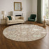 8' Taupe Ivory And Gray Floral Washable Round Rug With UV Protection