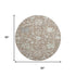 8' Taupe Ivory And Gray Floral Washable Round Rug With UV Protection