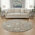 8' Taupe Ivory And Gray Floral Washable Round Rug With UV Protection