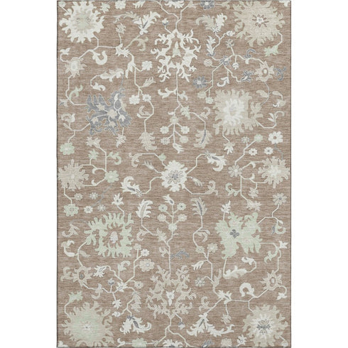 8' X 10' Taupe Ivory And Gray Floral Washable Area Rug With UV Protection