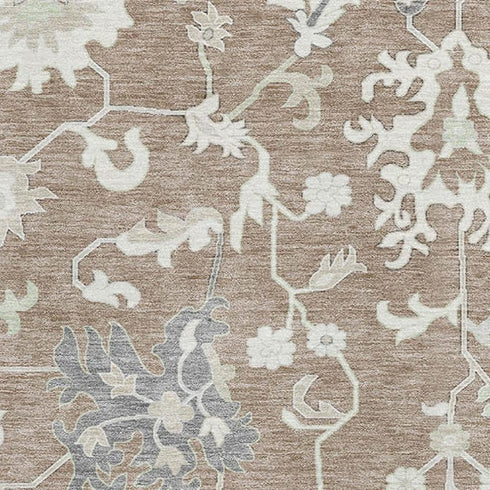 8' X 10' Taupe Ivory And Gray Floral Washable Area Rug With UV Protection