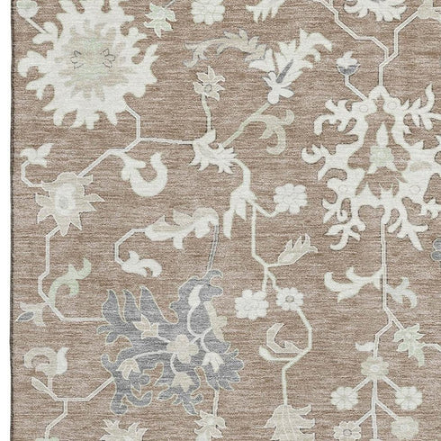 8' X 10' Taupe Ivory And Gray Floral Washable Area Rug With UV Protection